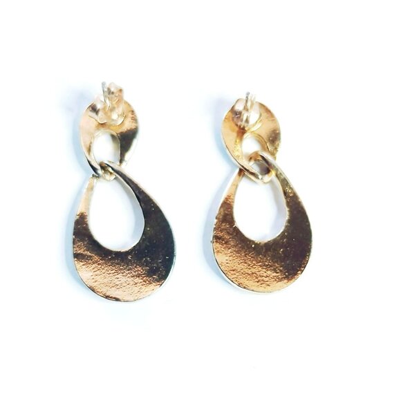 Vintage Gold-Tone Enamel Dangle Earrings With Abstract Design Black Peach - Picture 2 of 4